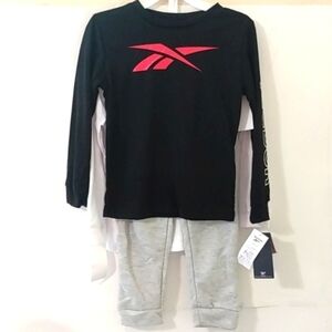 REEBOK 3-PIECE SET JOGGER & TWO LONG SLEEVE GRAPHIC TEE SHIRTS  SIZE 6 NWT